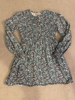 Cat & Jack Floral Smocked Long-Sleeve Dress in Teal, Rust, White